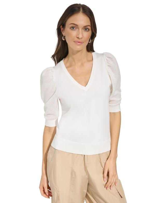 Dkny Womens Puff-Sleeve V-Neck Sweater Product Image