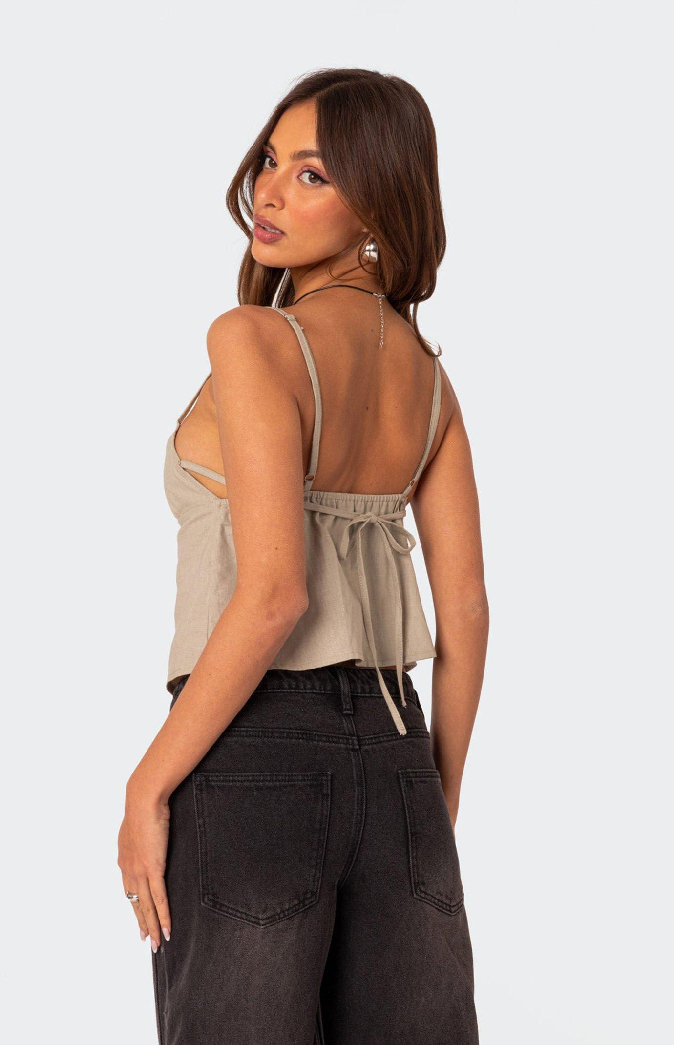 Edikted Women's Linen Open Back Tank Top product image