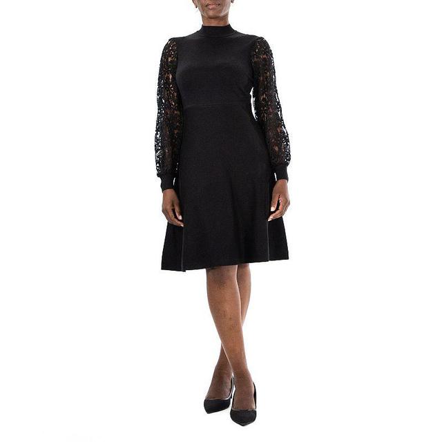 Womens Nina Leonard Lace Sleeve A-Line Sweaterdress Product Image