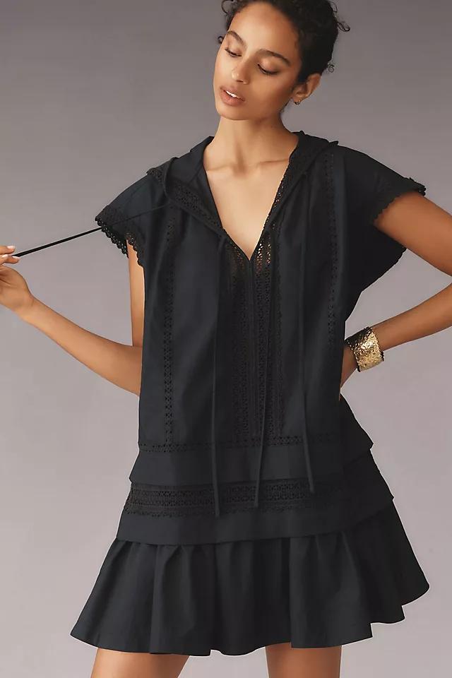 By Anthropologie Short-Sleeve Flounce Poplin Hoodie Mini Dress Product Image