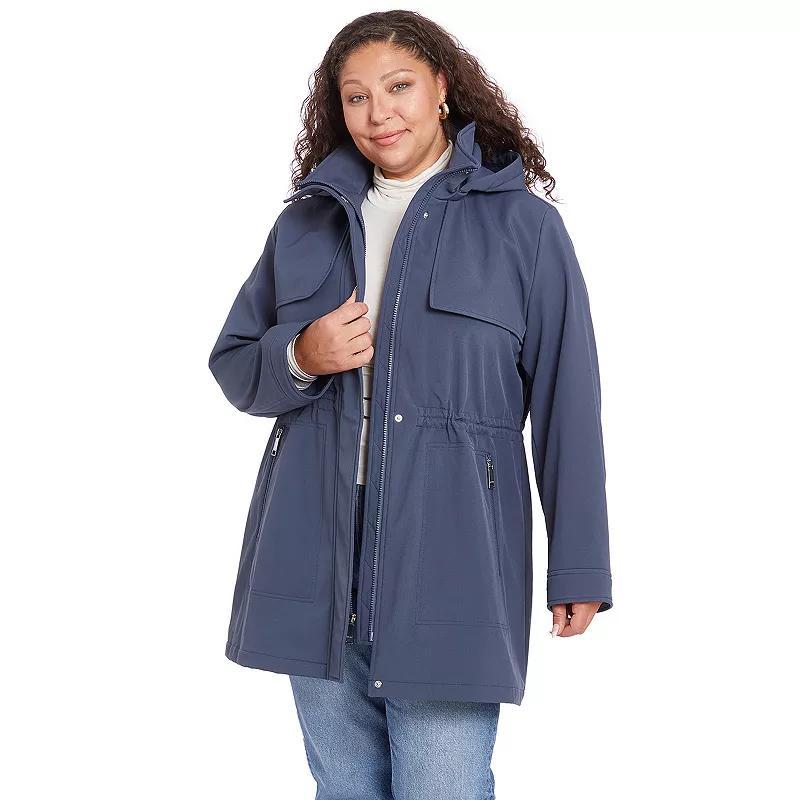 Plus Size Nine West Modern Soft Shell Hooded Jacket, Womens Blue Silver Product Image