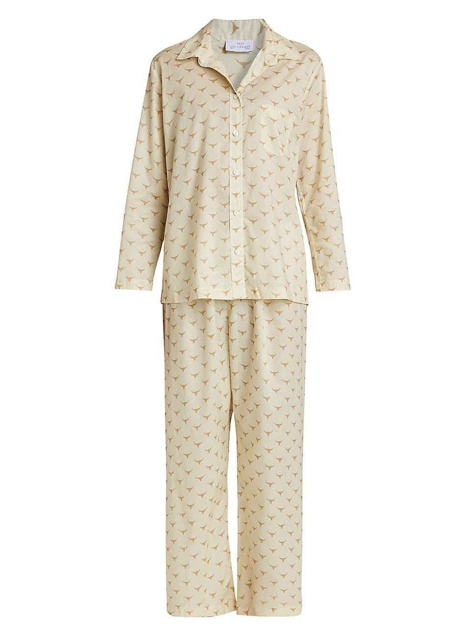 Womens Long Horn Cotton Pajamas Product Image