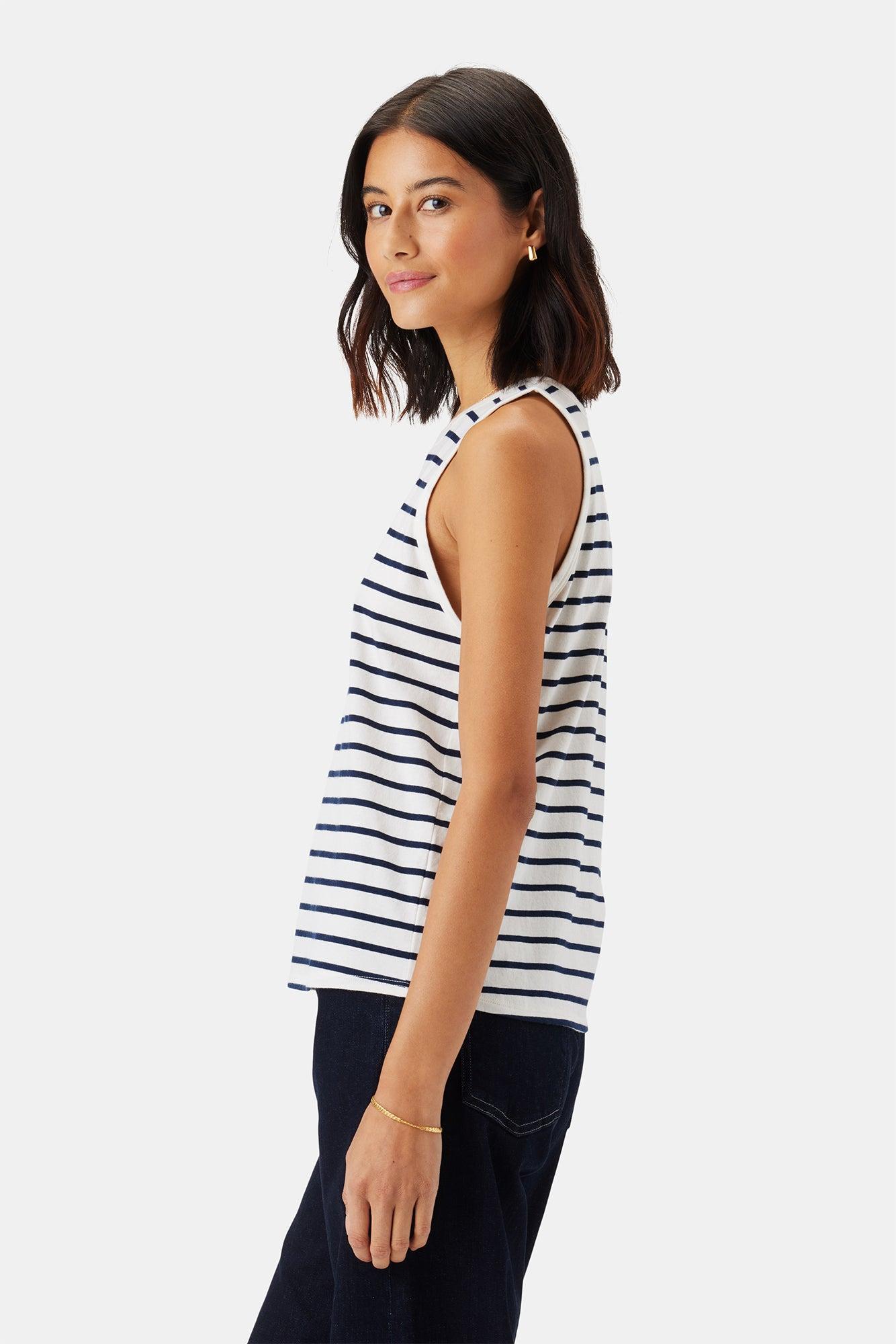 Jillian Organic Cotton Tank - Ivory Navy Stripe Product Image