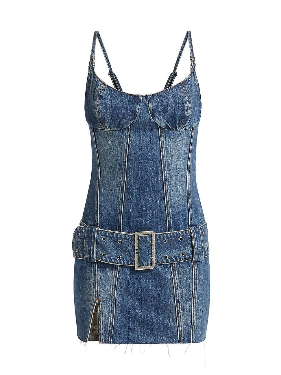 Womens Dauphine Belted Aged Denim Minidress Product Image