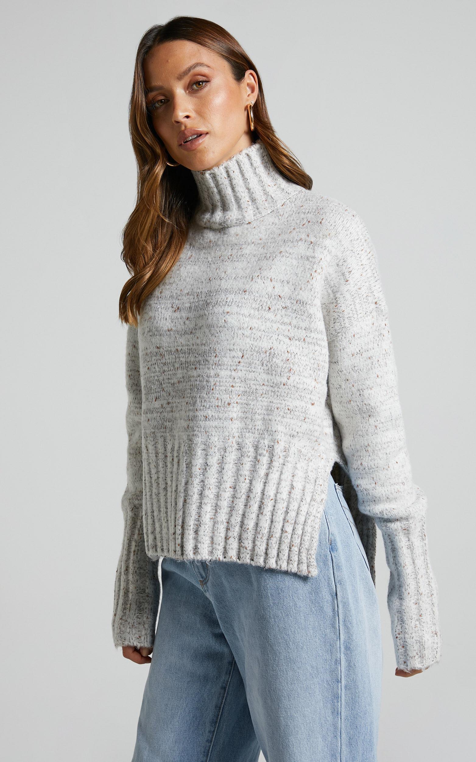 Maleesha Jumper - Oversized Turtle Neck Knit Jumper in Grey Marle Product Image