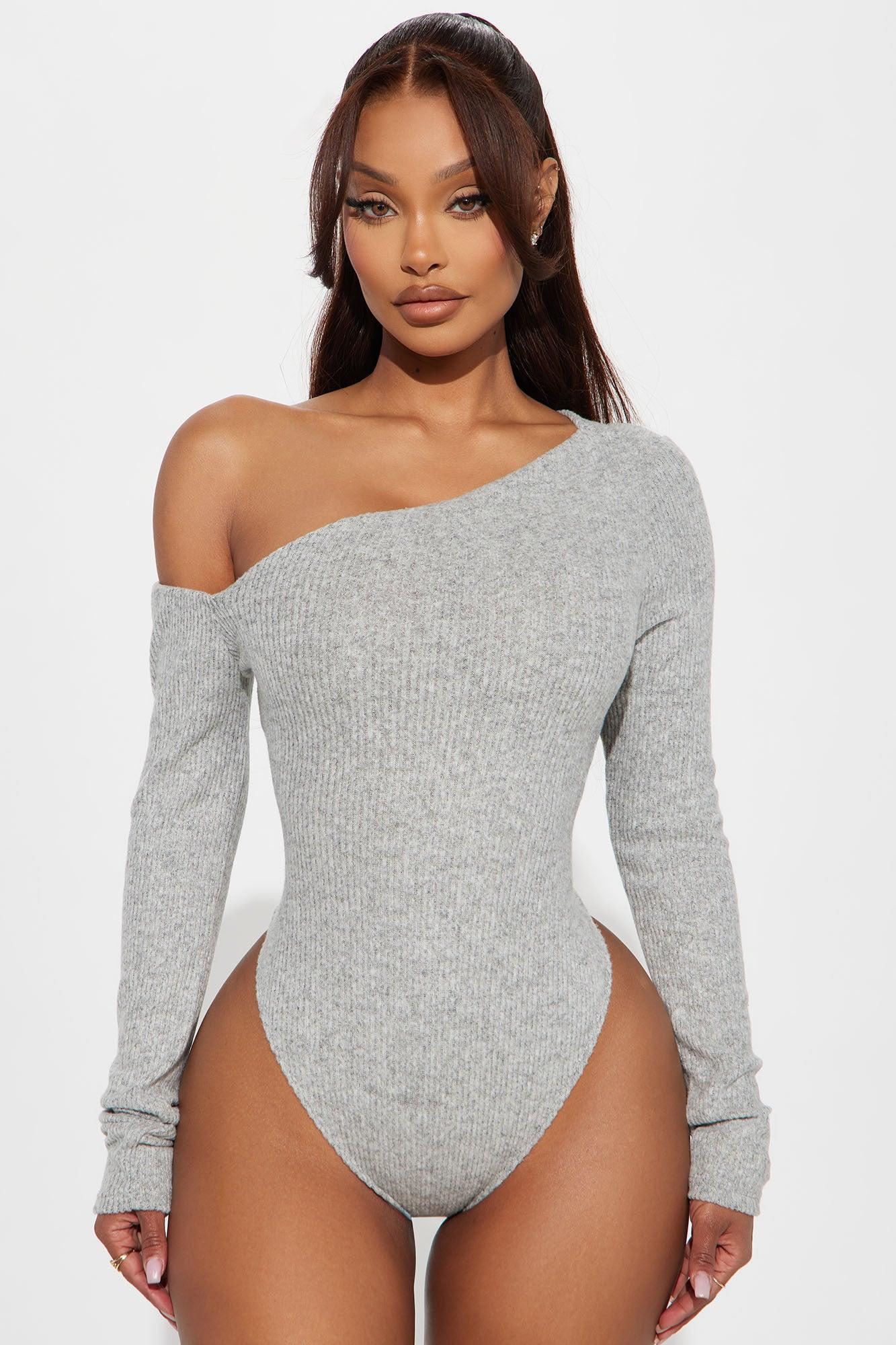 Naomi Ribbed Bodysuit - Heather Grey Product Image