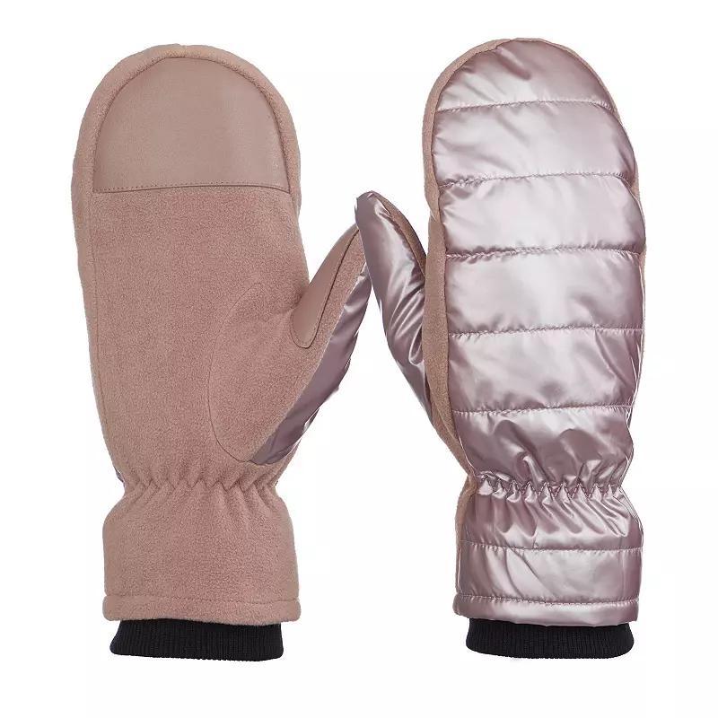 Womens isotoner Sleek Heat Pongee and Fleece Mittens Grey Ivory Product Image