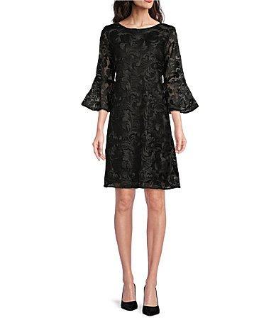 Caroline Rose Bella Soiree Embroidered Mesh Lace 34 Bell Sleeve Shift Dress Product Image