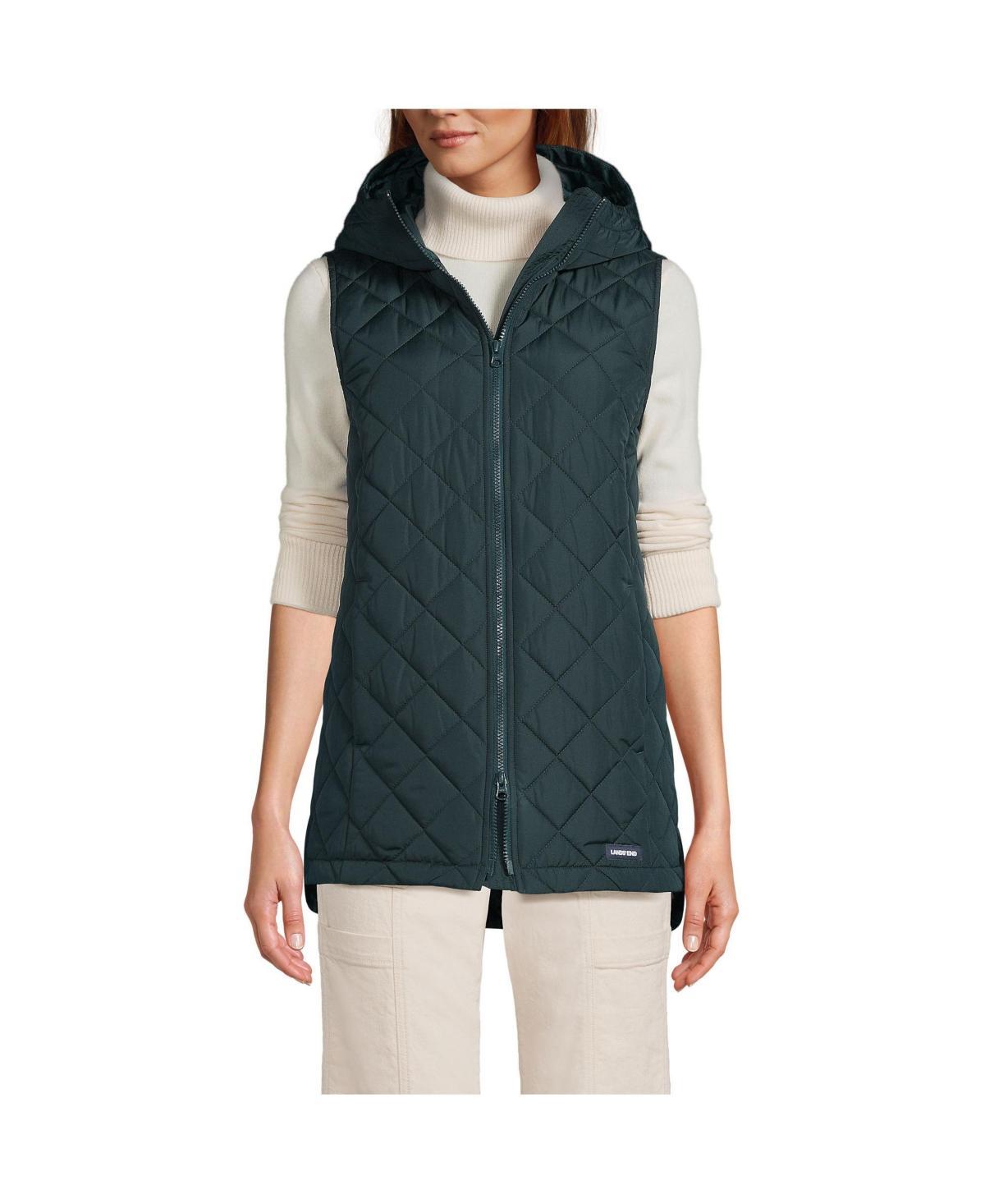 Womens Lands End Hooded Insulated Vest Dark Green Green Product Image