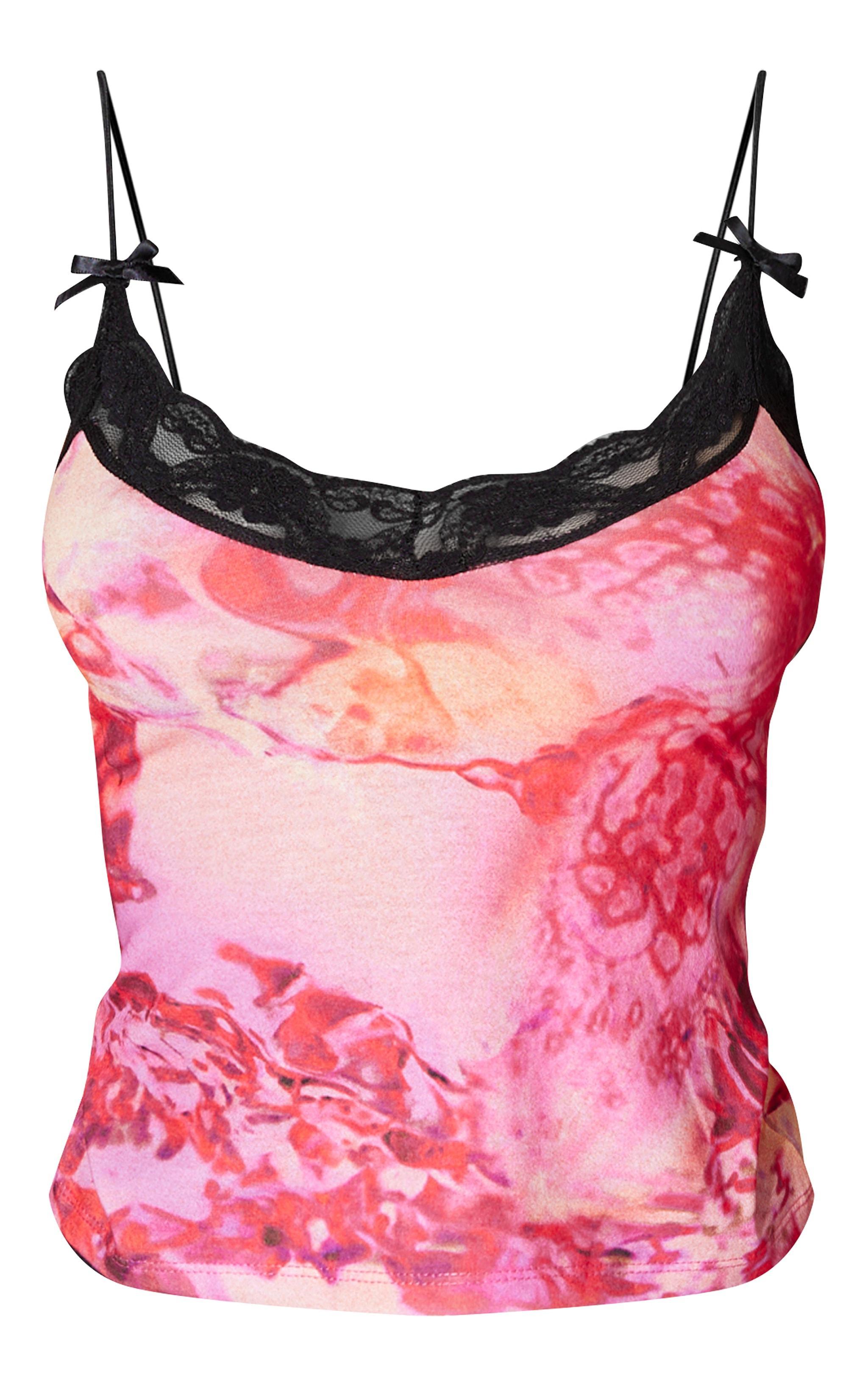 Pink Jersey Print Lace Trim Cami Product Image