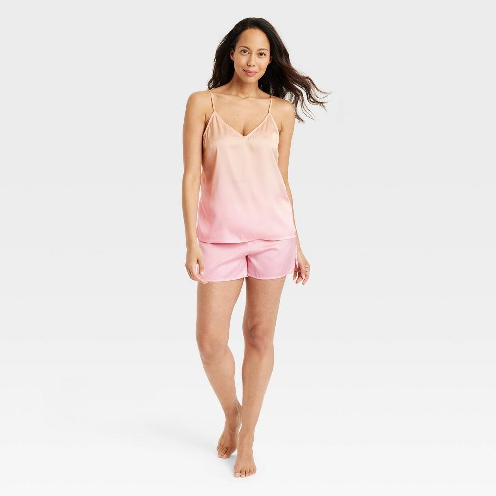 Womens Satin Cami and Shorts Pajama Set - Stars Above Pink Ombre L Product Image