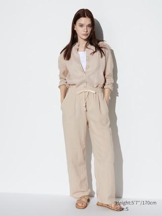 Womens Linen Blend Easy Pants Beige XL UNIQLO US Product Image