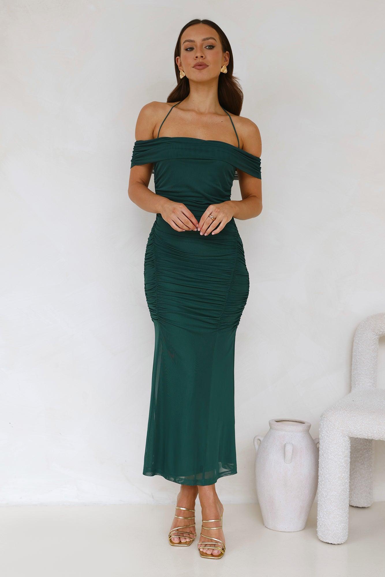 Dovie Off Shoulder Mesh Maxi Dress Teal Product Image