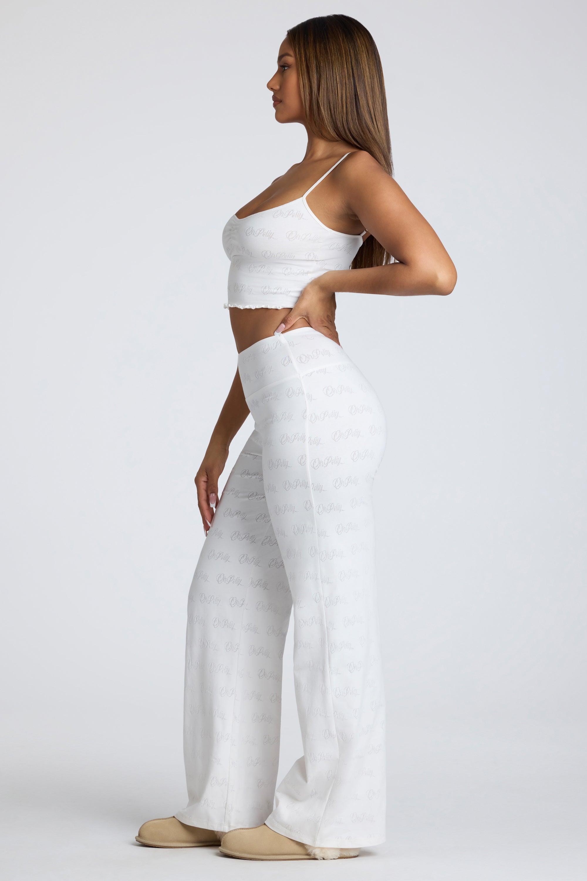 Strappy Ruched Pointelle Crop Top in White Product Image