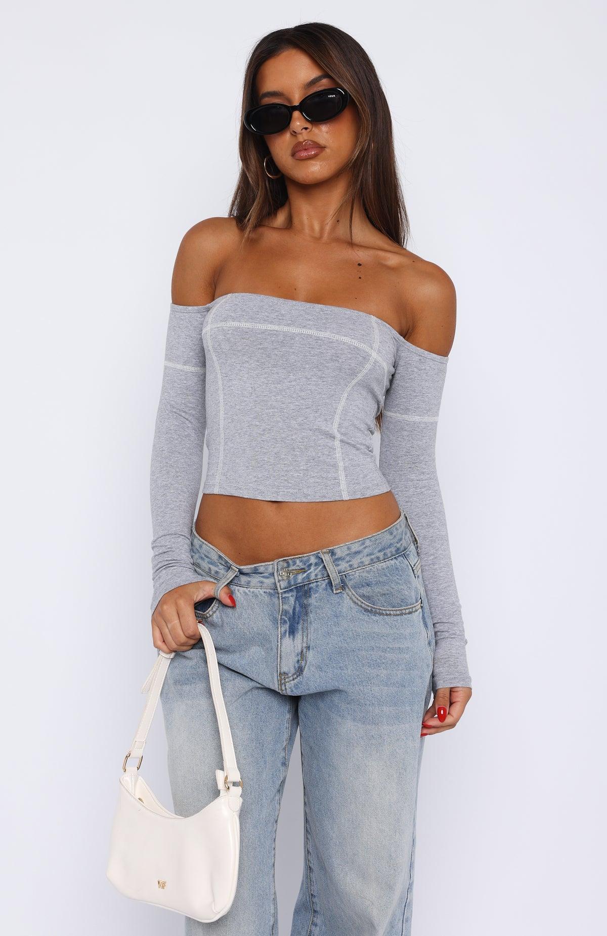 Pretty Sight Long Sleeve Top Grey Marle Product Image