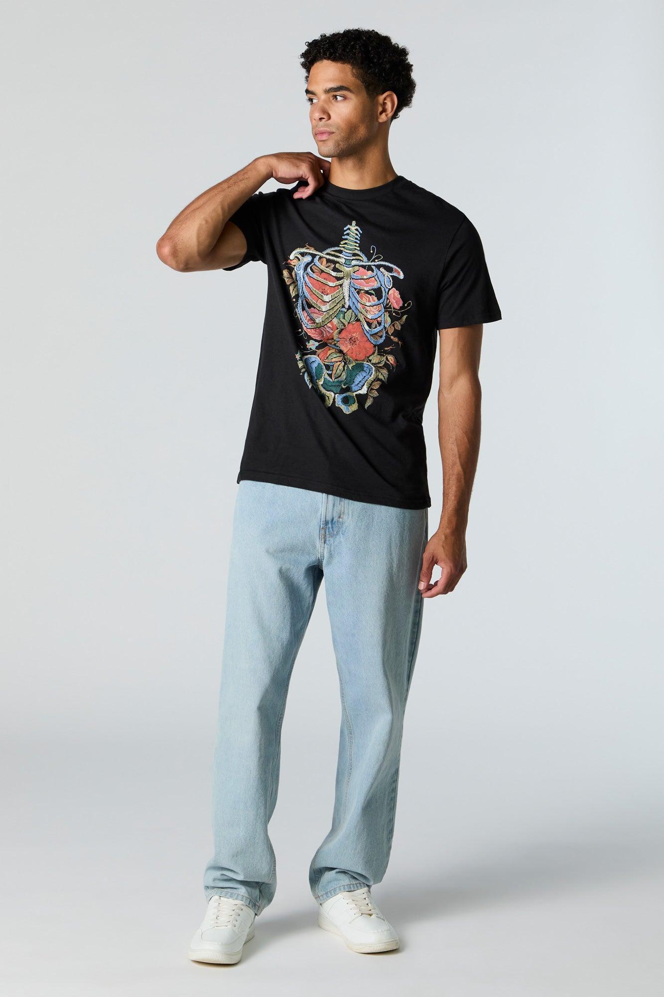 Floral Skeleton Graphic T-Shirt Male Product Image