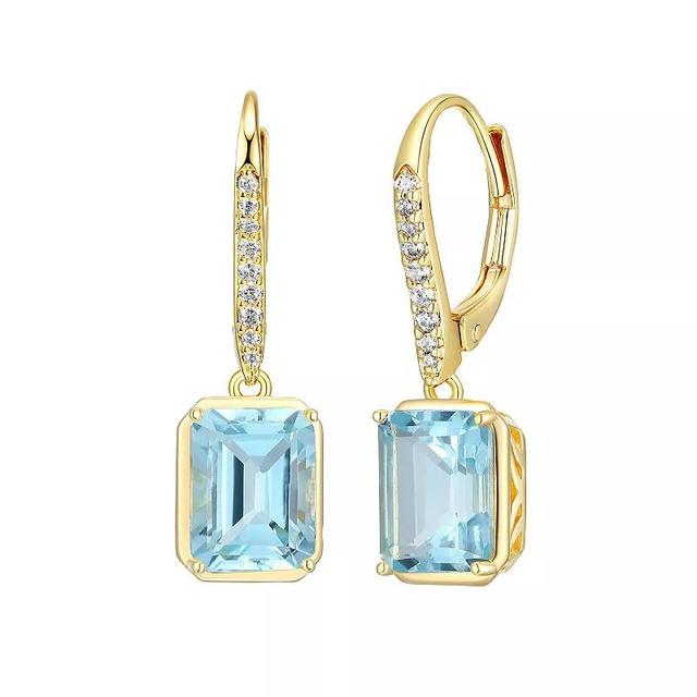 18K Gold Over Silver Genuine Blue and White Topaz Leverback Earrings, Womens, Gold Tone Product Image