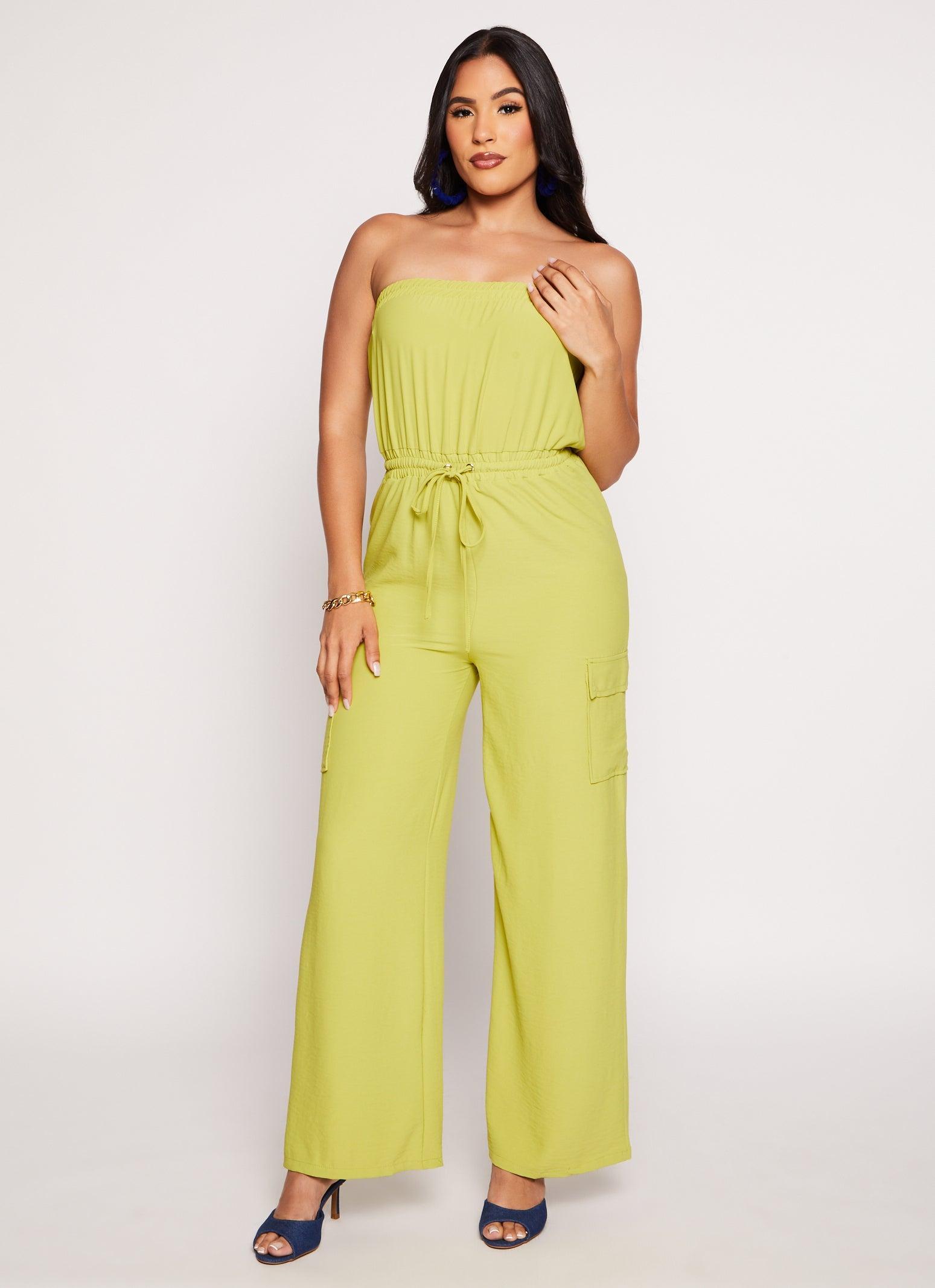 Womens Haute Monde Strapless Drawstring Cargo Pocket Jumpsuit Product Image