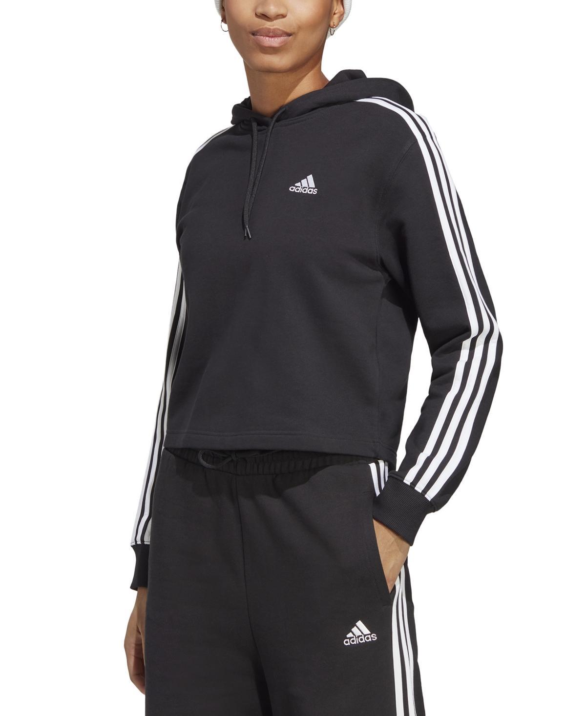 adidas Womens Active Essentials 3-Stripe Cropped Hoodie - Black product image