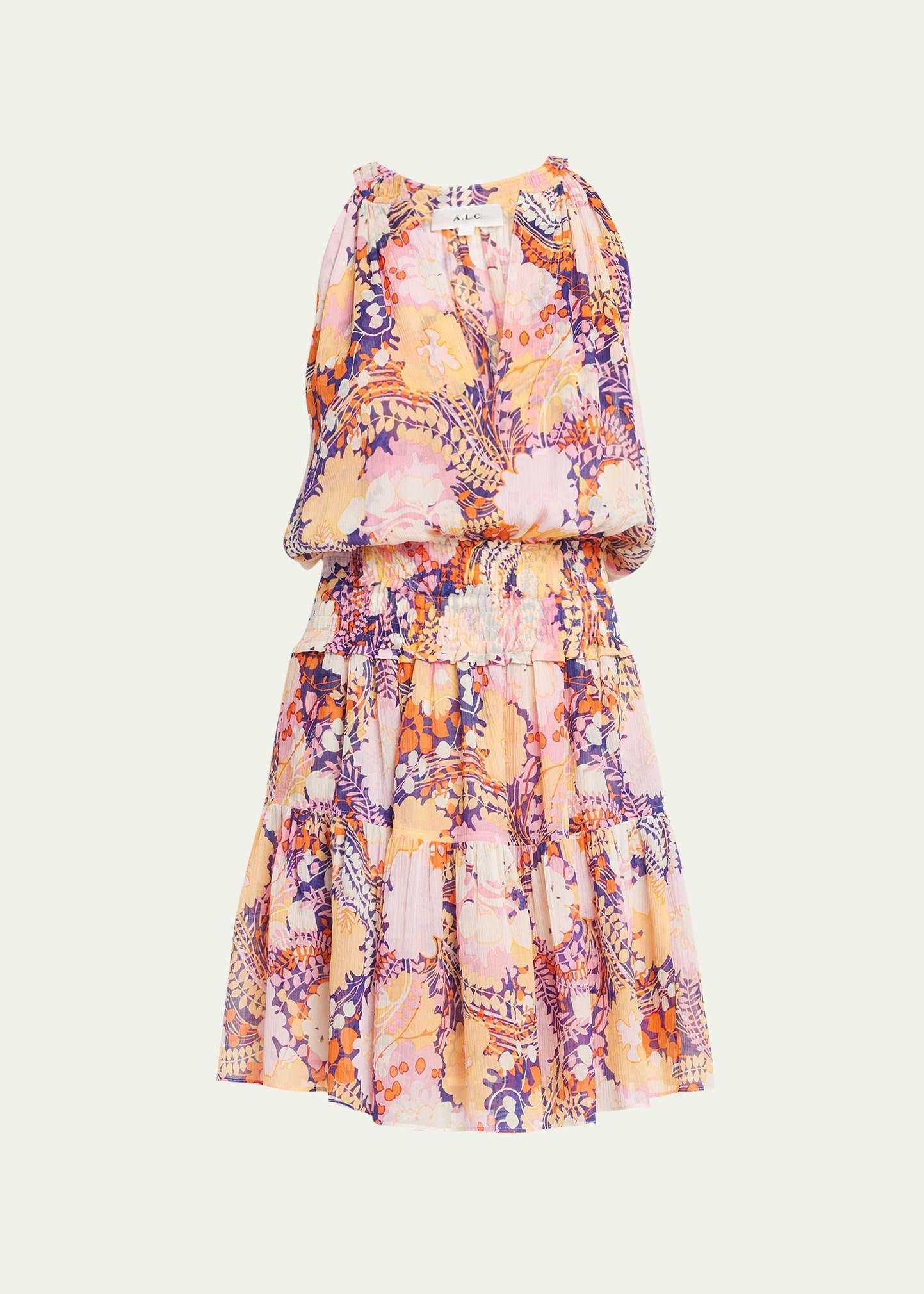 A. L.C. Courtney Floral Smocked Waist Silk Dress Product Image