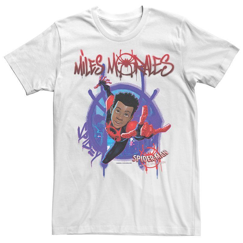 Marvel Mens Spider-Man Into The Spiderverse Miles Morales Graffiti Logo Short Sleeve T-Shirt Product Image