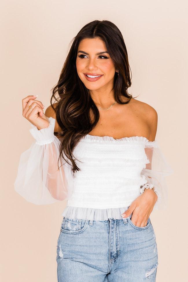 Happy Ever After Ivory Ruffled Tulle Sleeved Blouse FINAL SALE Product Image