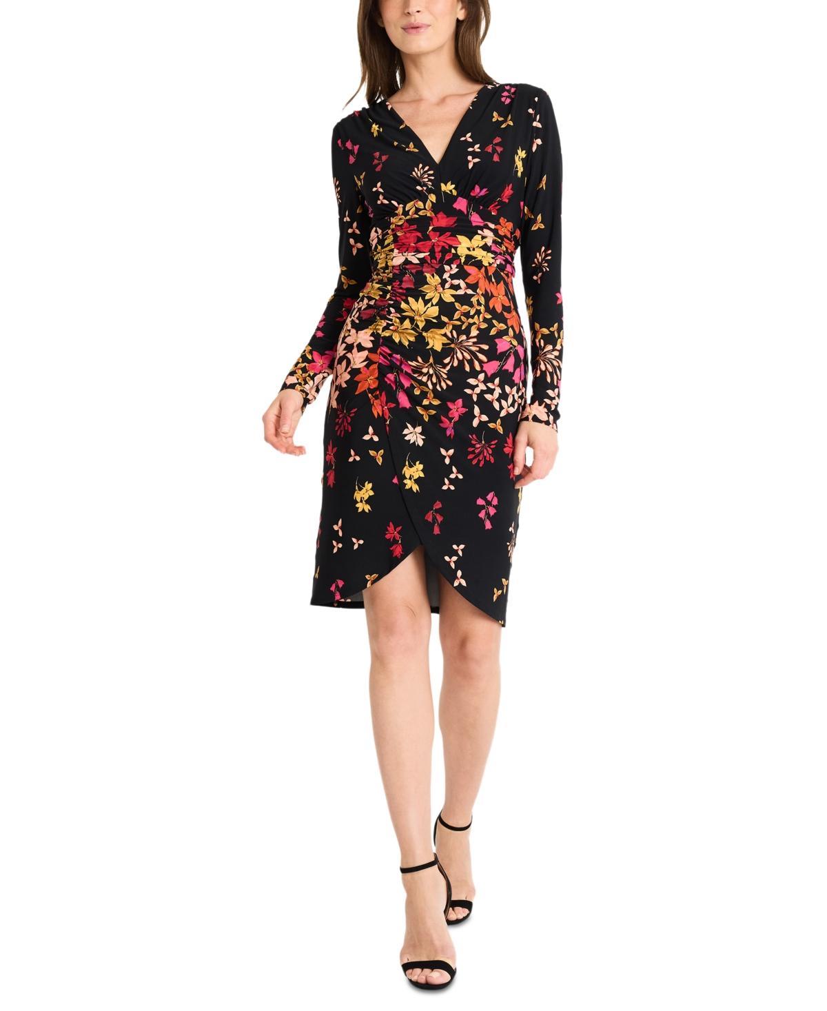 Maggy London Womens Floral Ruched Faux-Wrap Dress Product Image