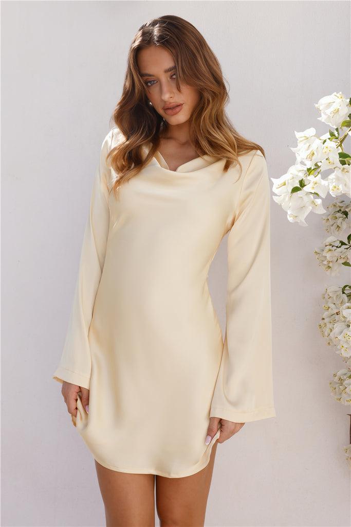 Embrace Simplicity Satin Long Sleeve Mini Dress Yellow Product Image