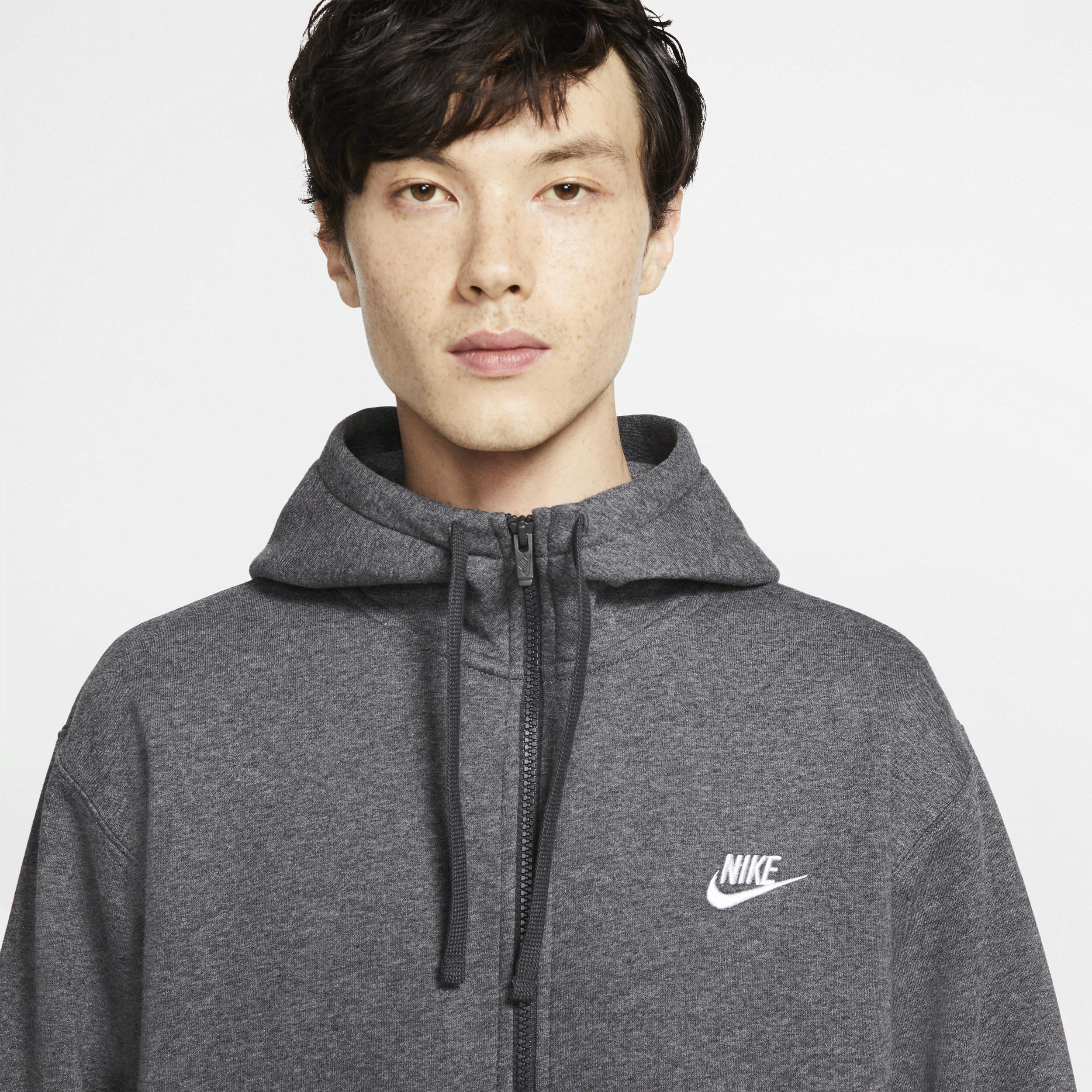 Nike Mens Nike Club Full-Zip Hoodie - Mens Anthracite/Charcoal Heather/White Product Image