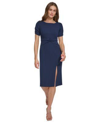 Women's Twisted Waistband Puff-Sleeve Sheath Dress Product Image