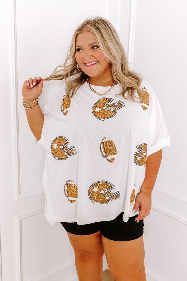 Game Day Charm Sequin Oversized Tee in White Curves Product Image