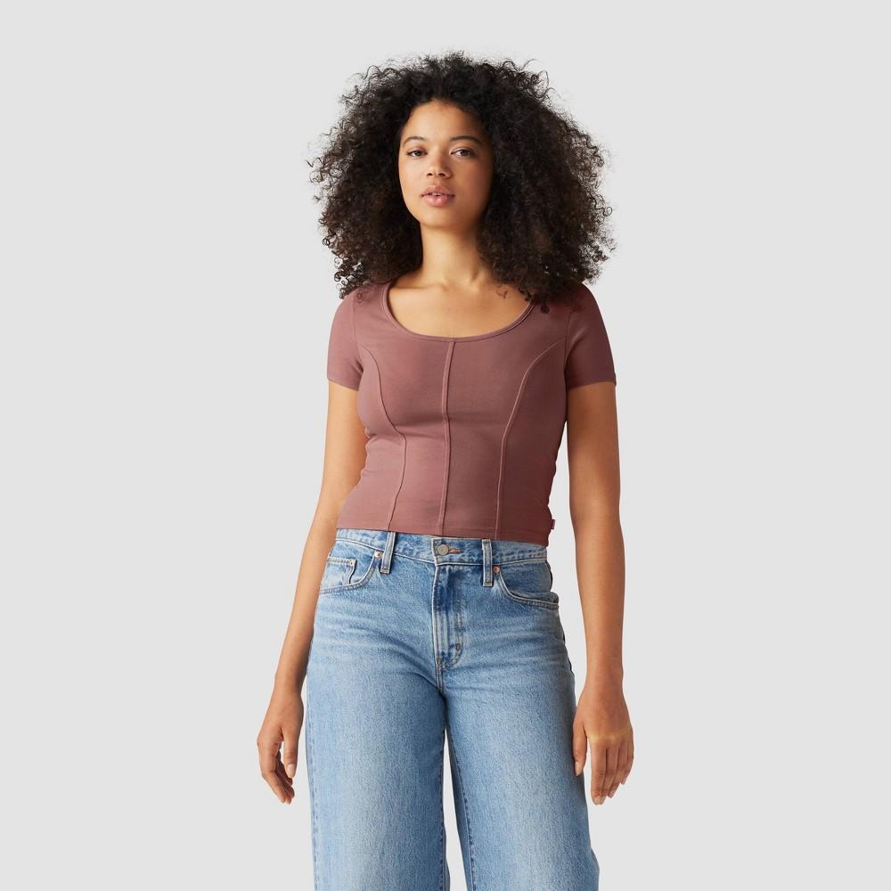 Levis Womens Short Sleeve Cropped Mars Corset T-Shirt - Rose Taupe L Product Image