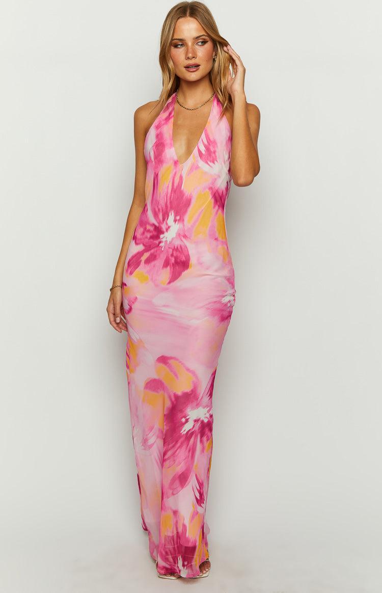 Orleans Pink Hibiscus Print Maxi Dress Product Image