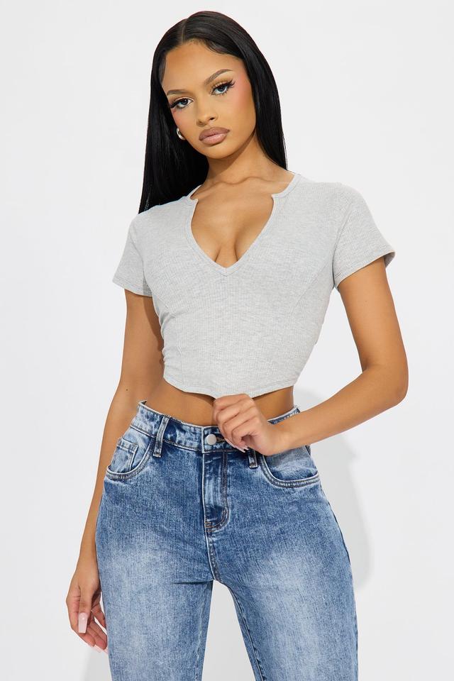 Valentina Plunge Crop Top - Heather Grey Product Image