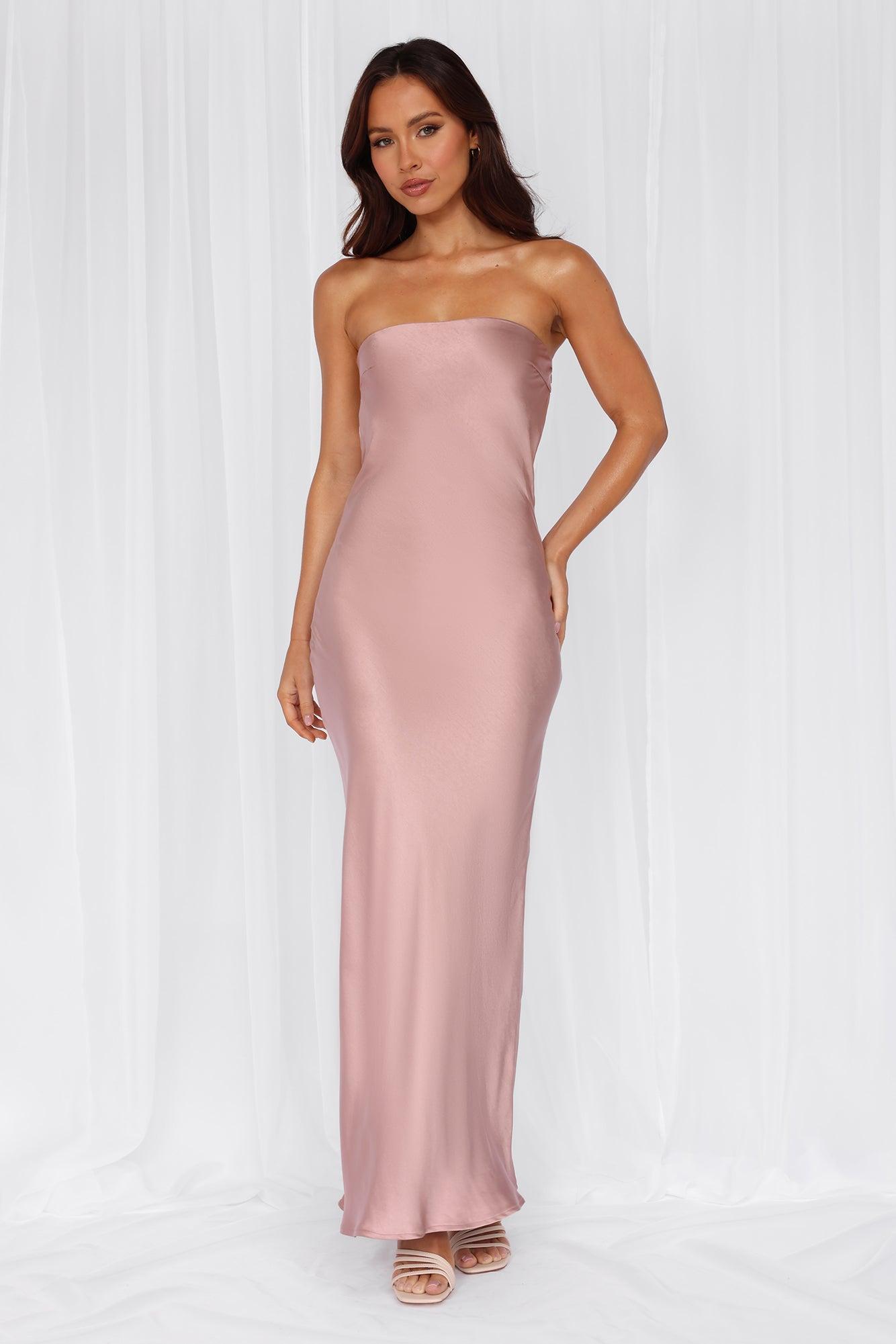 HELLO MOLLY The Felicity Strapless Satin Maxi Dress Dusty Pink Product Image