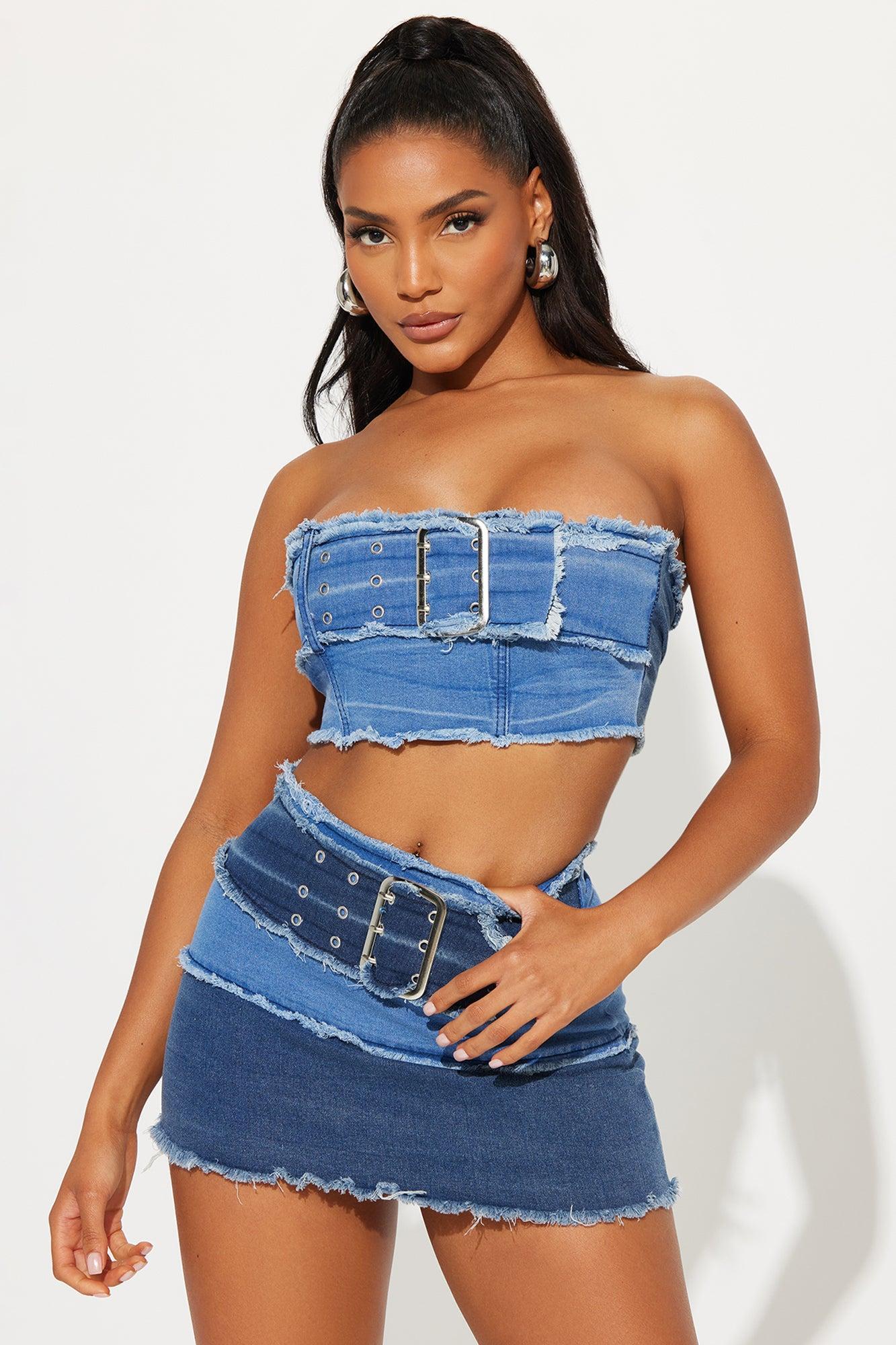 Single Soon Denim Skirt Set - Medium Wash Product Image