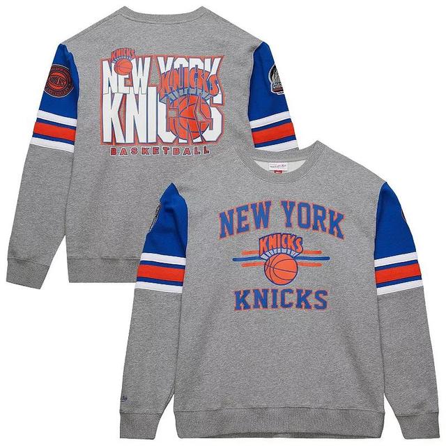 Mens Mitchell & Ness Heather Gray New York Knicks Hardwood Classics All Over 4.0 Pullover Sweatshirt Product Image