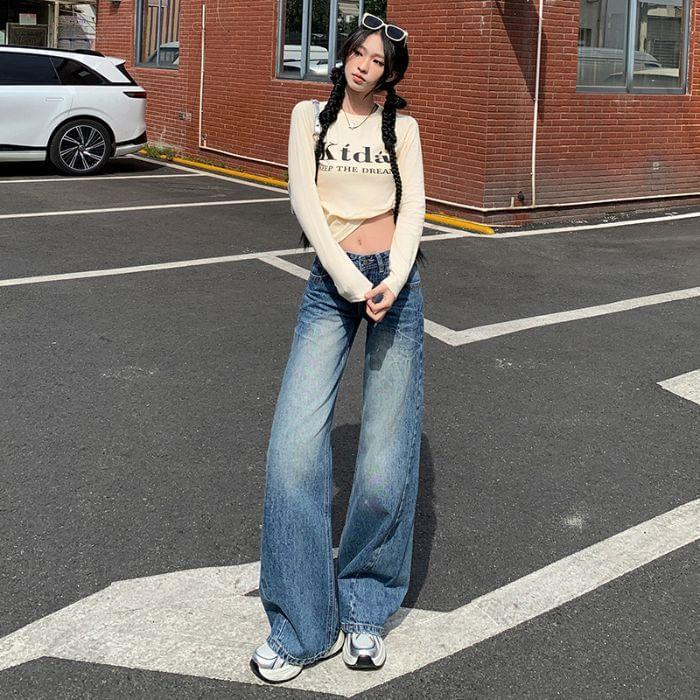 High Waist Washed Wide Leg Jeans (Various Designs) Product Image