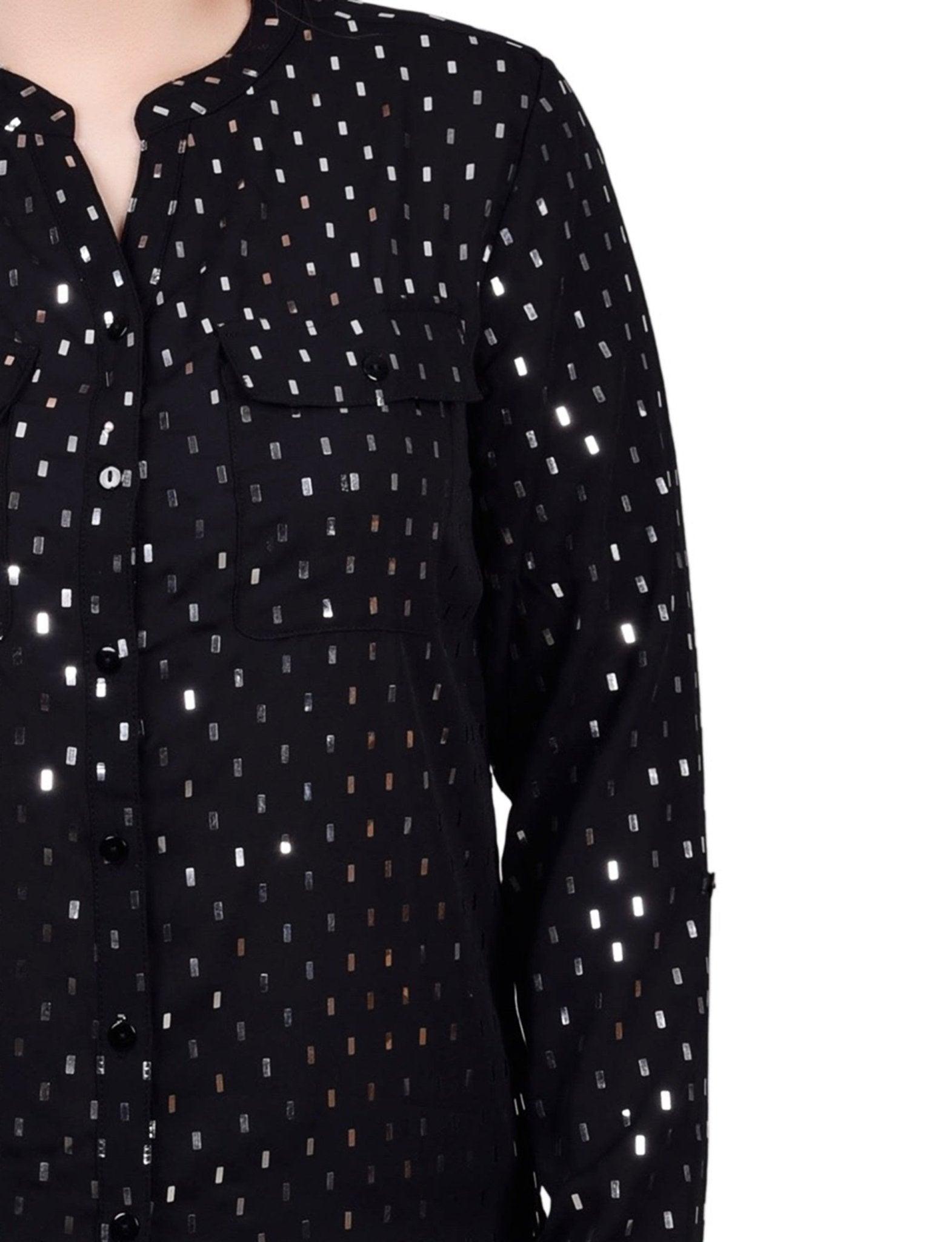 Long Roll Tab Sleeve Foil Dot Blouse Product Image