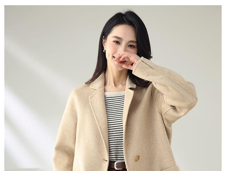 Collared Plaid Button Coat Product Image