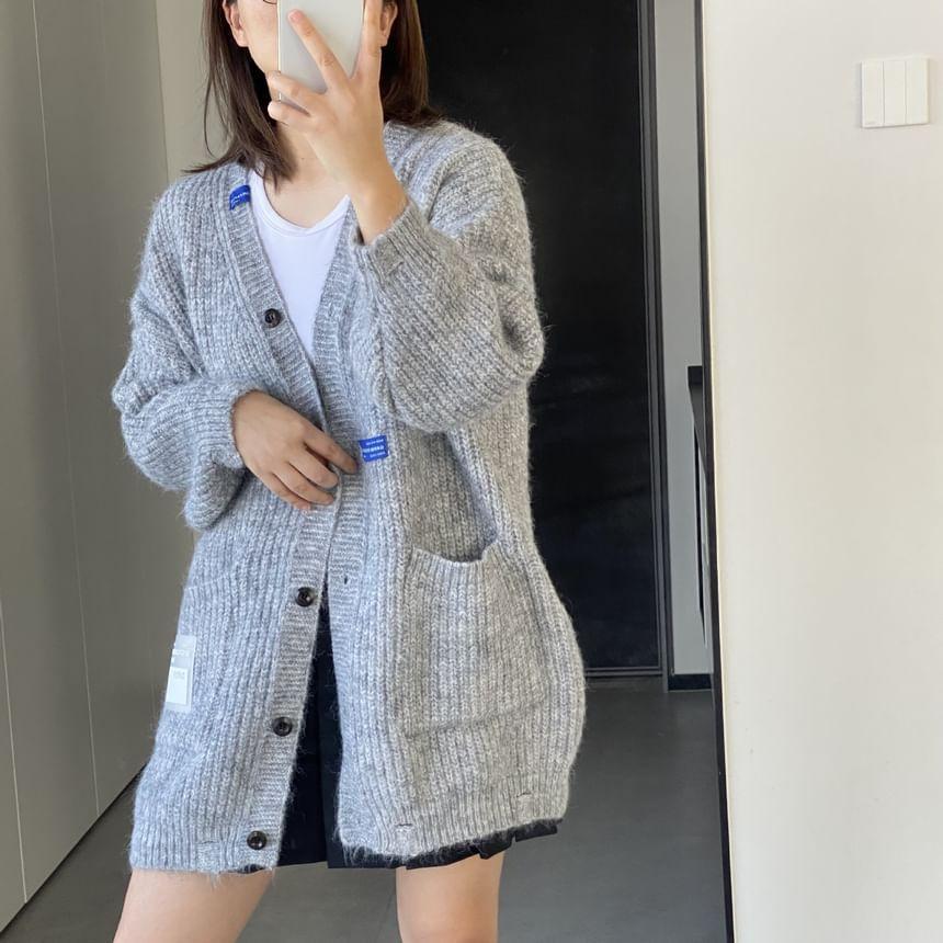 V-Neck Drop Shoulder Oversized Button Cardigan Product Image