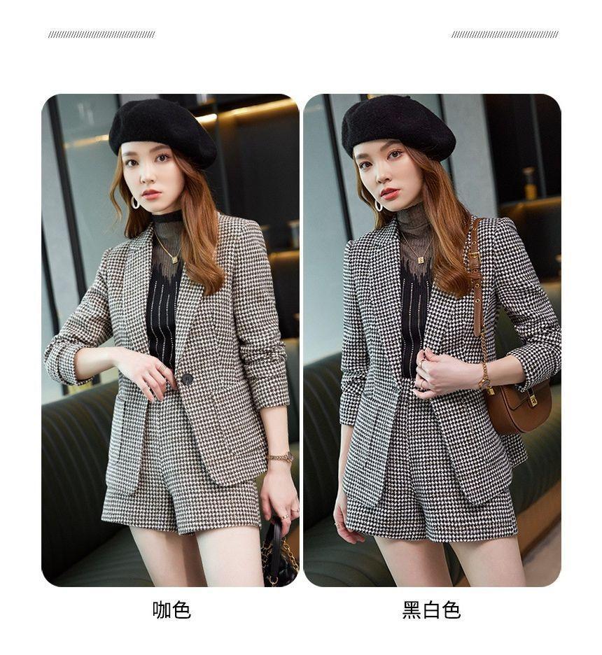 One Buttoned Plaid Blazer / High Waist Dress Shorts Product Image