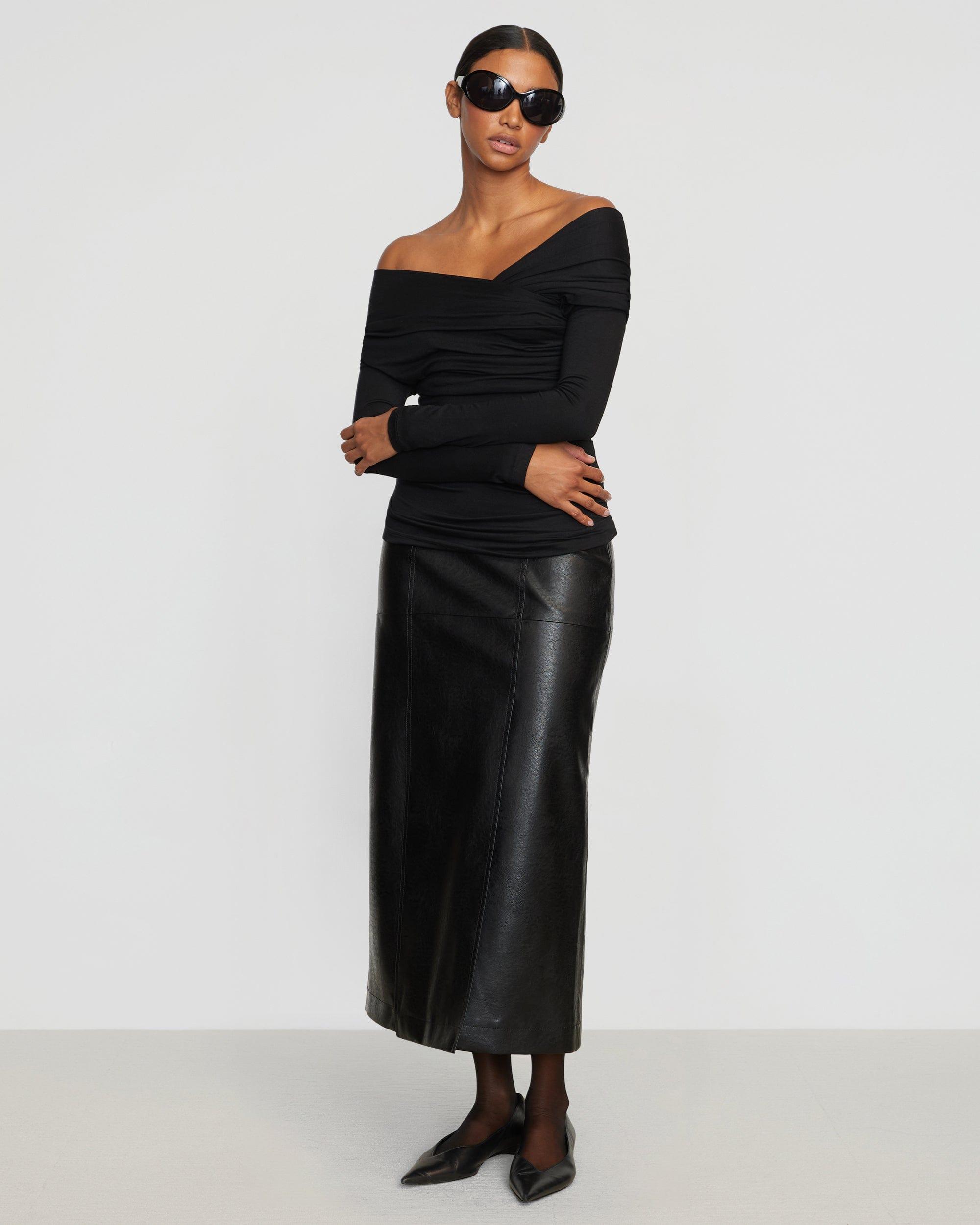 Rama Front-Vent Vegan Leather Skirt Product Image