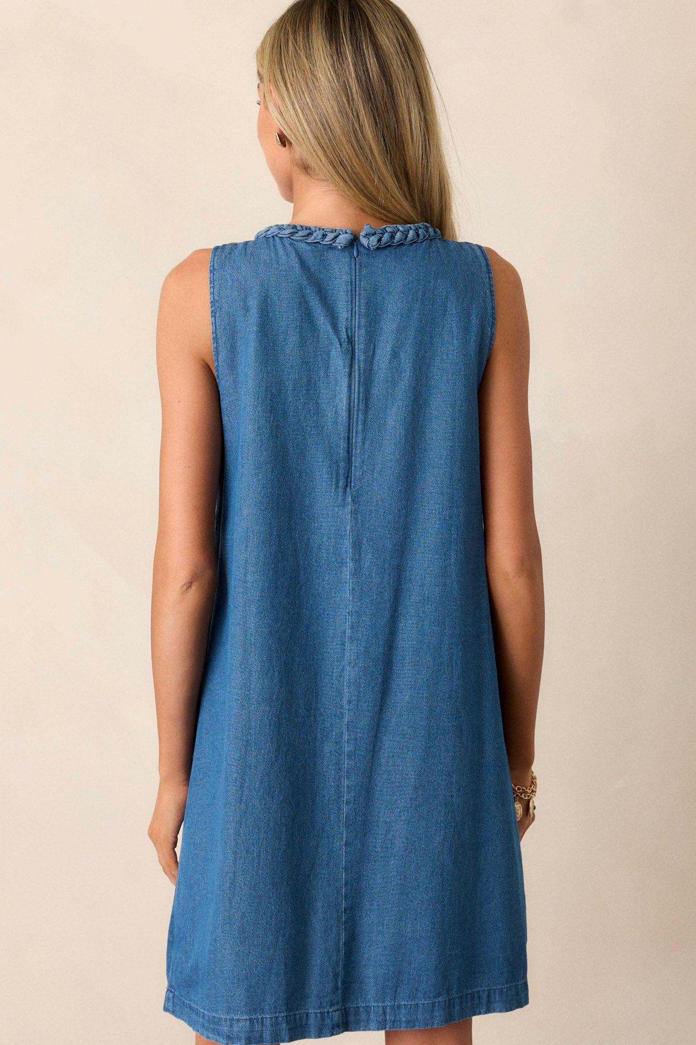 Chic Charm 100% Cotton Medium Wash Chambray Mini Dress Product Image