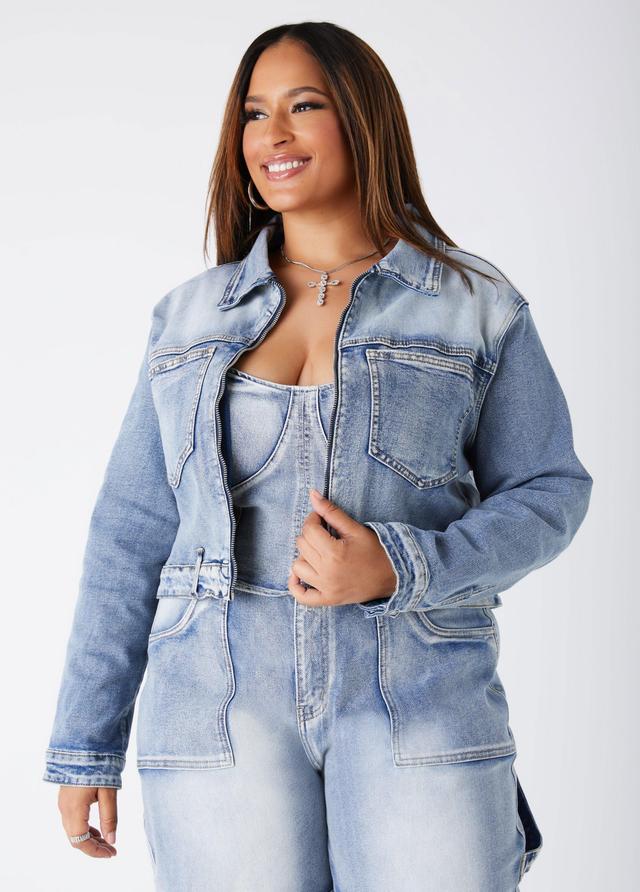 Plus Size Cropped Denim Jacket Ashley Stewart Product Image