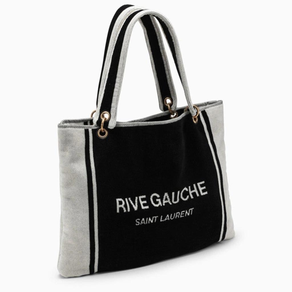 SAINT LAURENT Rive Gauche Tote In Black And White Terry Cloth Product Image