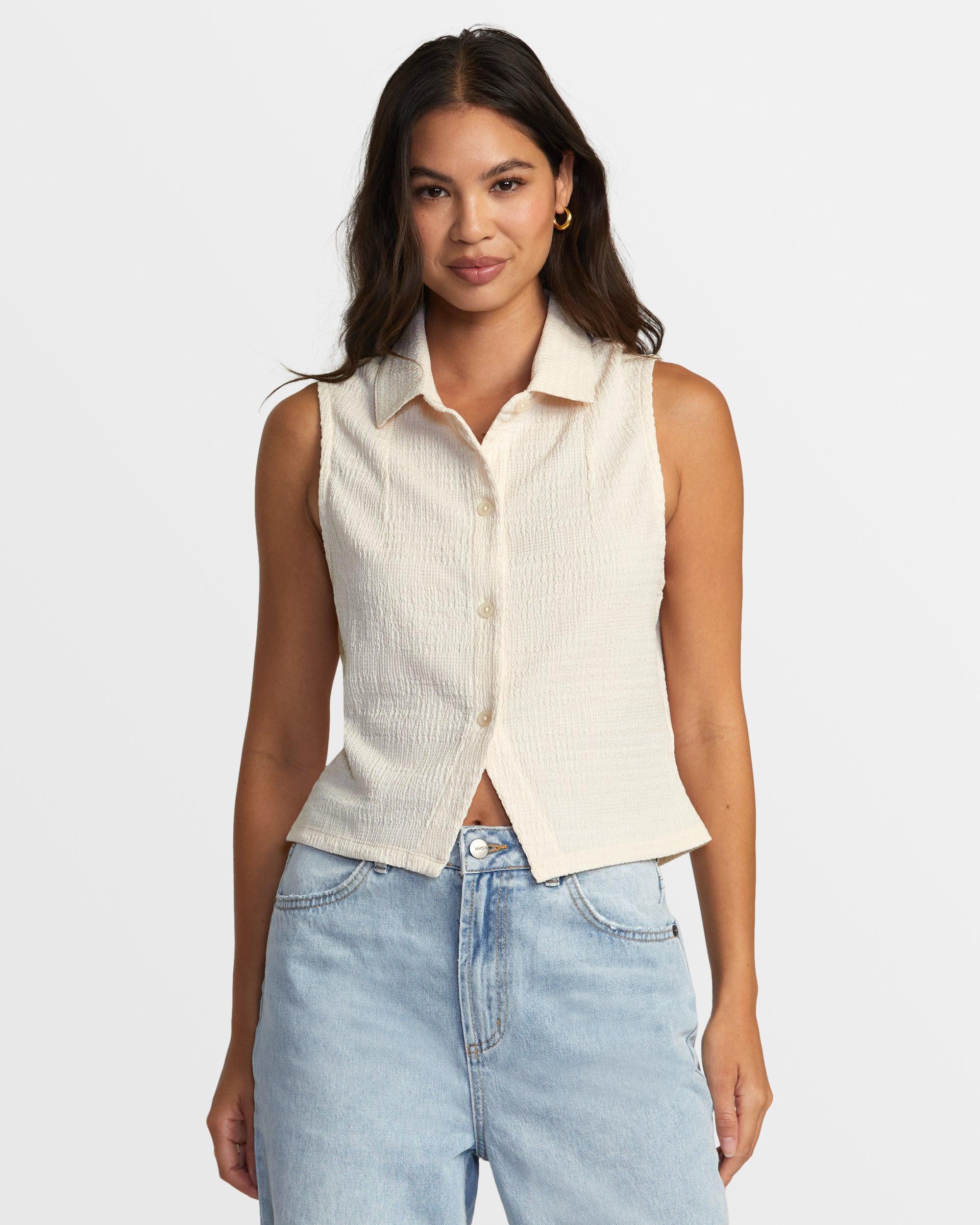 Klein Buttoned Tank Top - Latte Product Image