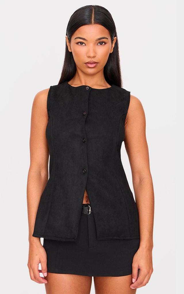 Black Longline Faux Suede Vest Product Image