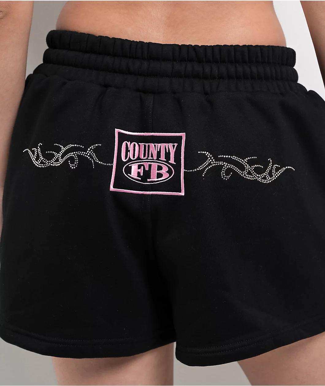 FB County Rhinestone Black Sweat Shorts Product Image