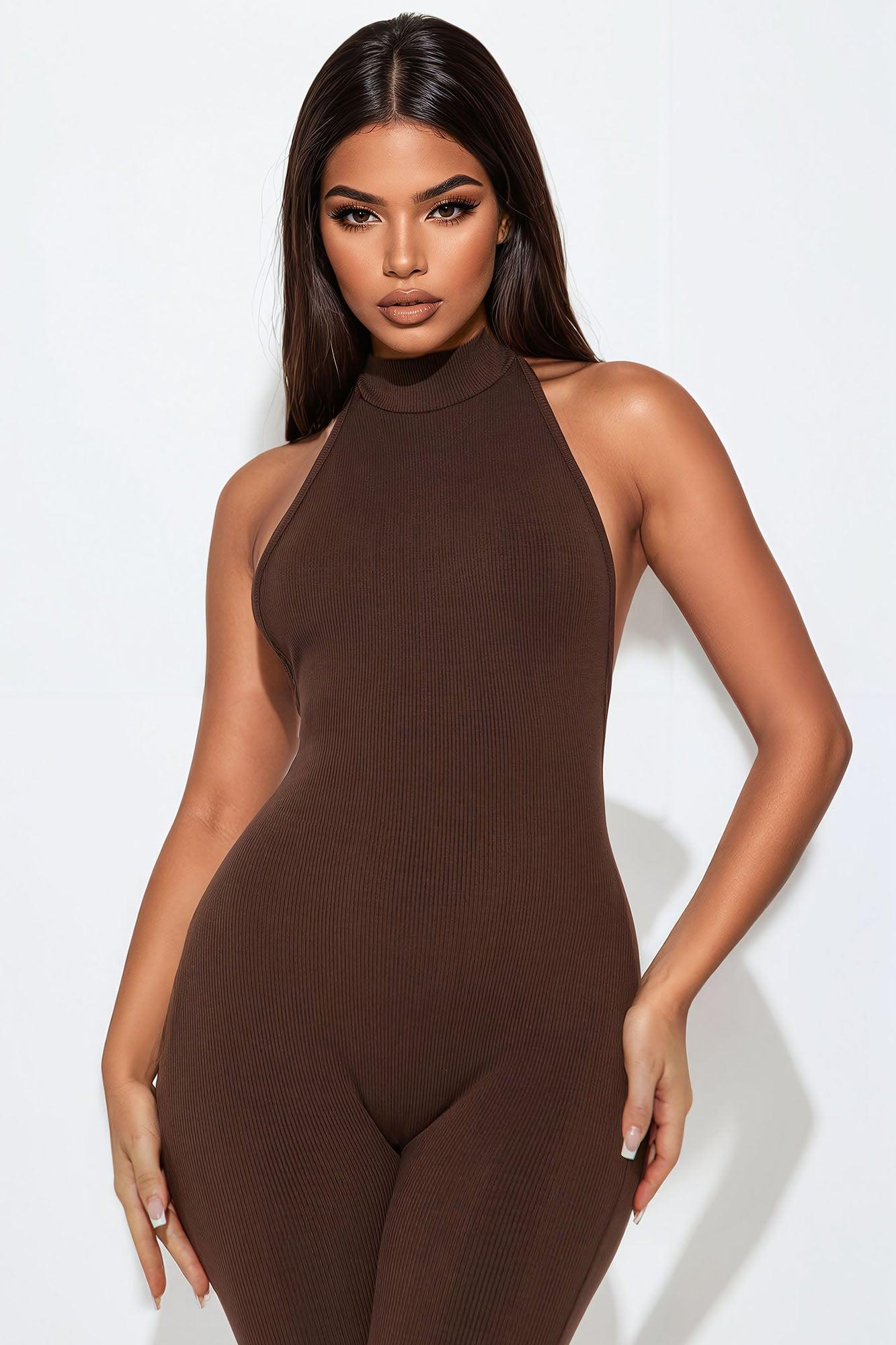 Cassandra Snatched Capri Jumpsuit - Chocolate Product Image